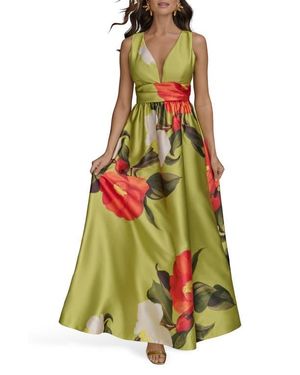 Donna Karan Floral Print Sleeveless A-Line Dress - Green