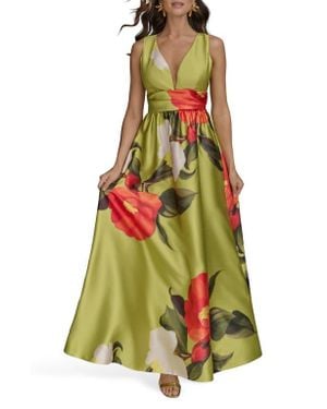 Donna Karan Floral Print Sleeveless A-Line Dress - Green