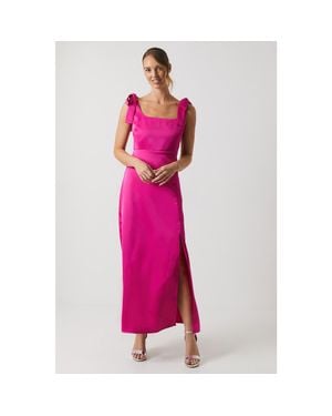 Oasis Satin Midi Tie Shoulder Bridesmaid Dress - Pink