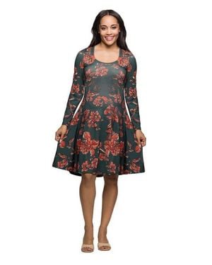24seven Comfort Apparel Long Sleeve Fit And Flare Dress - Black