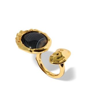 Alexis Brut Banded Agate Coin Open Ring - Metallic