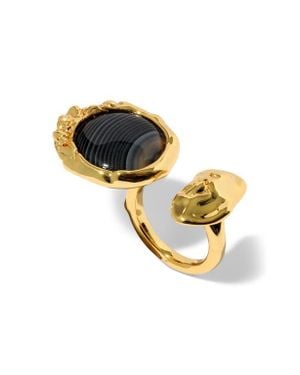 Alexis Brut Banded Agate Coin Open Ring - Metallic