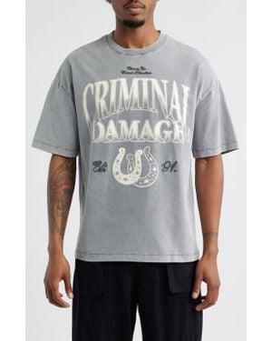 Criminal Damage Lucky Horseshoe Graphic T-Shirt - Gray