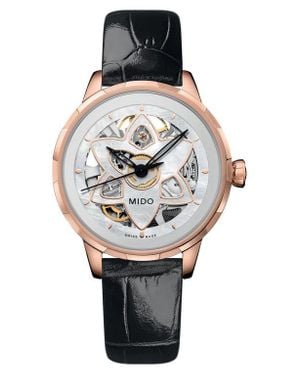 MIDO Rainflower Blossom Skeleton Automatic Leather Strap Watch, 34Mm - Gray