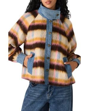 Steve Madden Kaylen Denim Trim Stripe Wool Blend Jacket - Blue