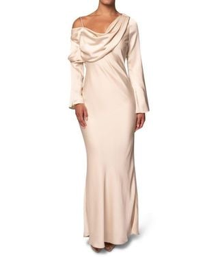 JLUXLABEL One & Only Long Sleeve Satin Cocktail Dress - Natural