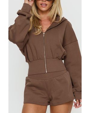 Princess Polly Daytime Blouson Crop Hoodie - Brown