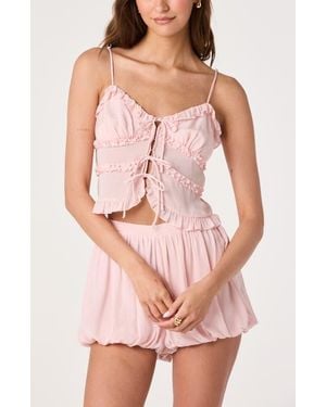 Astr Kailey Tie Front Ruffle Trim Top - Pink