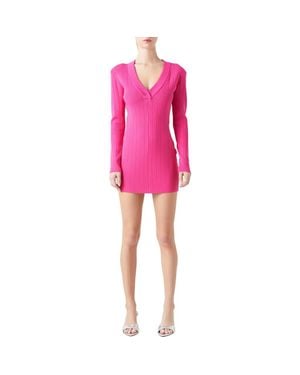 Grey Lab Power Shoulder Long Sleeve Knit Minidress - Pink