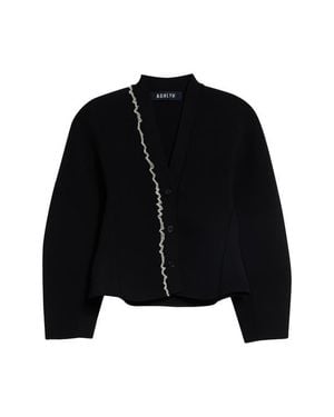 Ashlyn Henry Asymmetric Ruffle Cardigan - Black