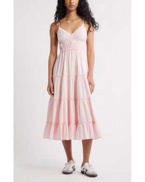 BP. Ruffle Tiered Cotton Midi Dress - Pink