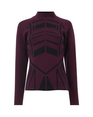 eem Geometric Jacquard Fitted Knit Top - Purple