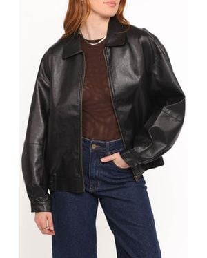 Petal & Pup Zoe Faux Leather Bomber Jacket - Black