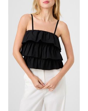 French Connection Aimee Ruffle Cotton Camisole - Black
