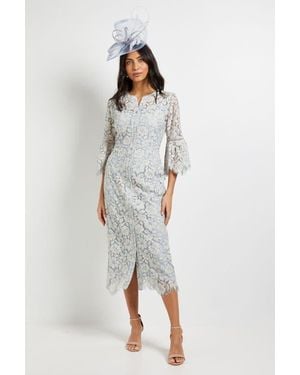 Wallis Lace Button Flute Sleeve Midi Dress - Pink