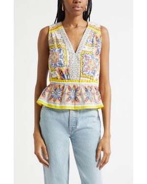 Ramy Brook Lyra Tile Print Cotton Top - Blue