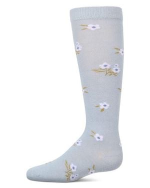 Memoi Opaque Stretch Blissful Bloom Knee High Sock - Gray