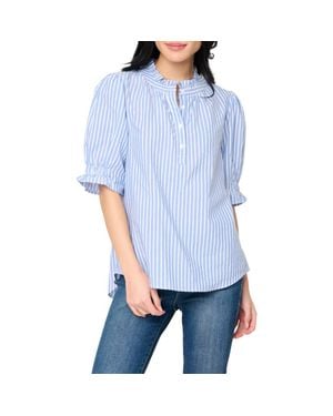 Gibsonlook Dianthus Puff Sleeve Henley Shirt - Blue