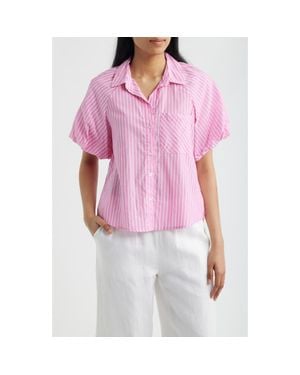 Beach Lunch Lounge Biance Bubble Sleeve Button-Up Top - Pink