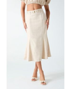 Guess Ryan Belted Linen Blend Midi Skirt - Natural