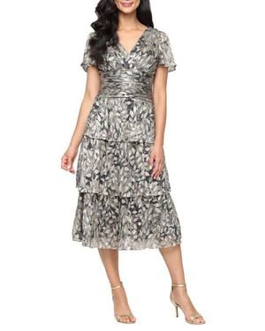 Sl Fashions Metallic Tiered Surplice Neck Midi Dress - Multicolor