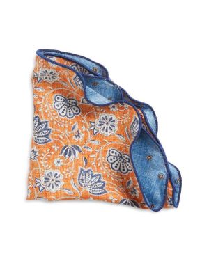 Edward Armah Paisley & Neat Medallion Reversible Silk Pocket Circle - Blue