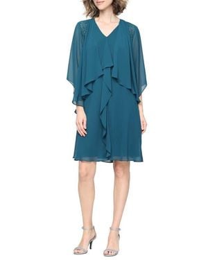 Sl Fashions Chiffon Sleeveless Dress With Beaded Jacket - Blue