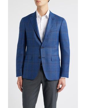 Canali Kei Trim Fit Mélange Shadow Plaid Wool & Silk Blend Sport Coat - Blue
