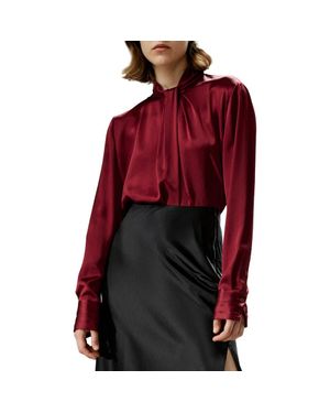 LILYSILK Asymmetrical Embellished Pleats Silk Shirt - Red