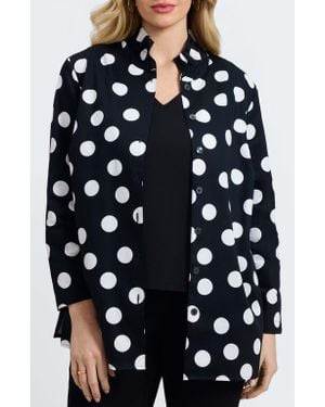 Foxcroft Carolina Dot Print Cotton Button-Up Shirt - Black