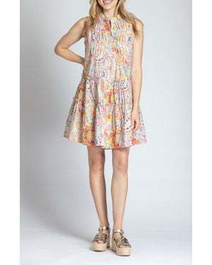 Apny Print Pintuck Sleeveless Babydoll Dress - Multicolor