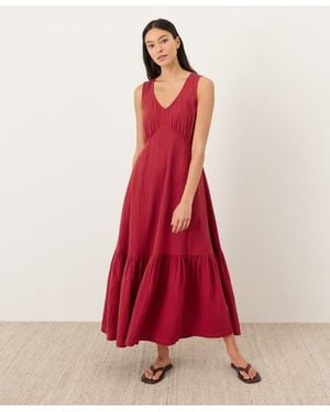 Pact Organic Cotton Double Gauze Beach To Brunch Dress - Red