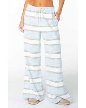 Roxy Beach Breeze Stripe Cotton Blend Split Hem Drawstring Pants - Blue