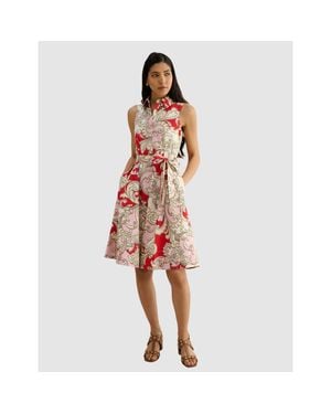 Hobbs Beki Printed Collar Shirt Dress - Red