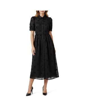 Mila + Mate 3D Flower Puff Sleeve Midi Shirtdress - Black
