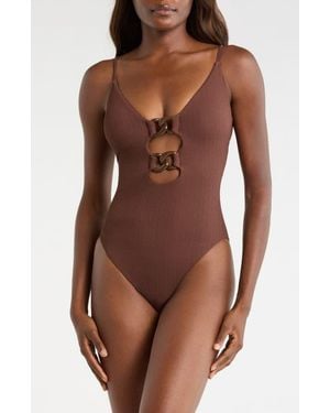 Sanctuary Keyhole Chain Link One-Piece Swimsuit - Brown