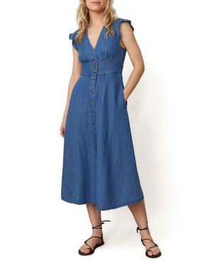 Marine Layer Camila Button Front Midi Dress - Blue