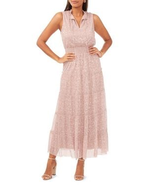 Chaus Metallic Sleeveless Tiered Maxi Dress - Pink