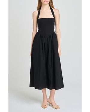 Wayf Camellia Halter Neck Stretch Cotton Midi Dress - Black