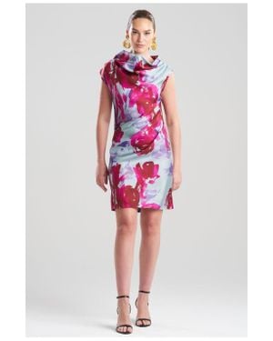 Natori Mira Silk Twill Asymmetric Funnel Neck Dress - Red