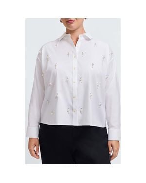 Foxcroft Marina Faux Pearl Embellished Button-Up Shirt - White
