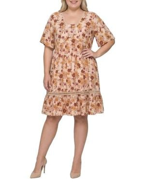 Standards & Practices Floral Print Crochet Lace Trim Dress - Multicolor