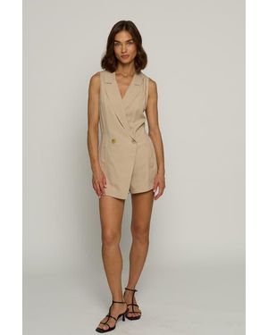 Central Park West Trench Details Romper - Natural