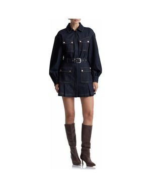 Avec Les Filles Belted Long Sleeve Stretch Denim Minidress - Black