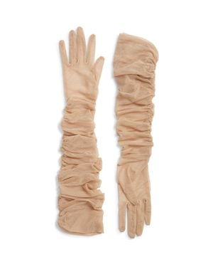 High Heel Jungle Ariana Ruched Mesh Opera Gloves - Natural