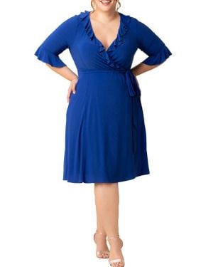 Kiyonna Barcelona Ruffle Detail Wrap Dress - Blue