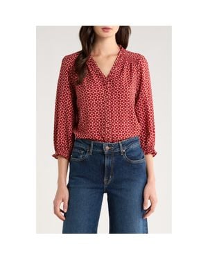 Cece Print Front Button Top - Red