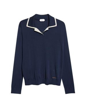 Versace Classic Wool Blend Polo Sweater - Blue