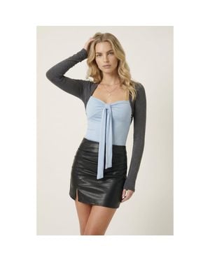 Modenaire Long Sleeve Ruched Tie Front Top - Blue