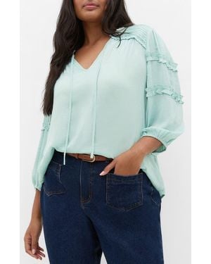 City Chic Drama Queen Ruffle Top - Blue